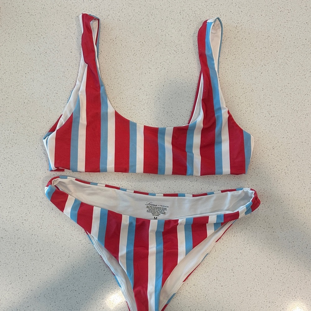 Lovers + Friends Red and Blue Striped Bikini